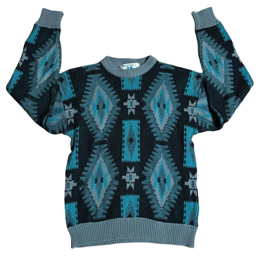 Vtg Chartwell Southwestern 3D Sweater Pullover Grandpa Grunge Men's Large Knit